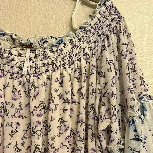 Free People Women Ivory Rose Valley Off-the-Shoulder Bell Sleeve Blouse X-Small - Picture 5 of 8